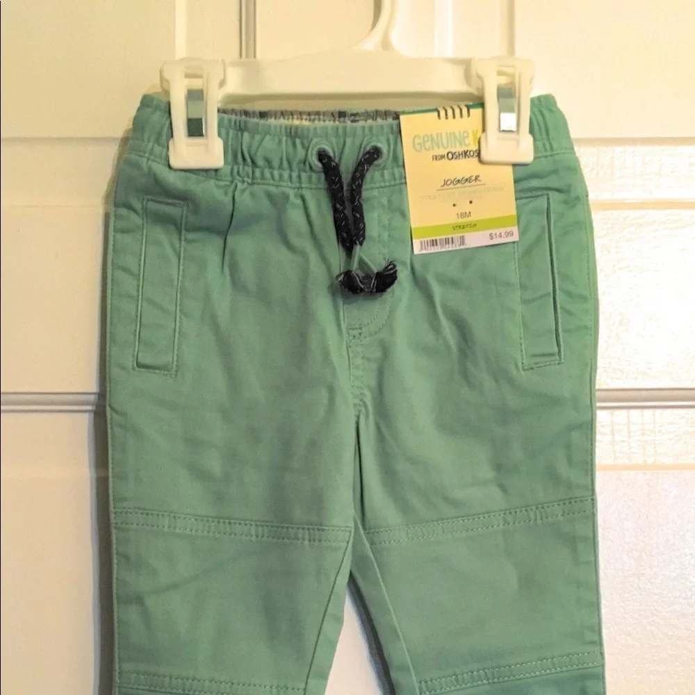 Genuine Kids OshKosh Boys 3T Green Adjustable Waist Jogger Pants - Picture 3 of 12
